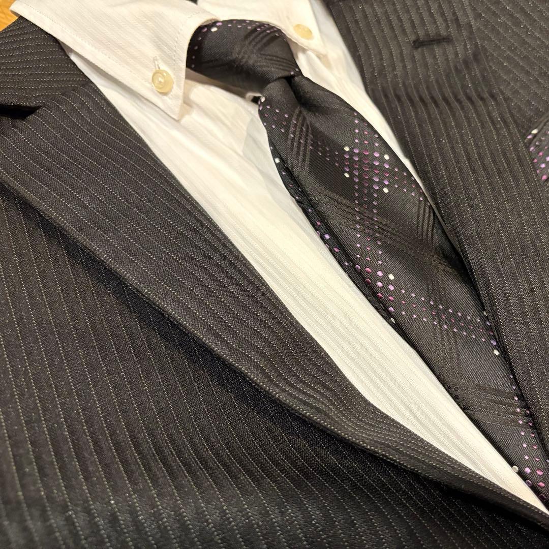 160cm 男児　フォーマルスーツ ストライプ 黒 4点セット