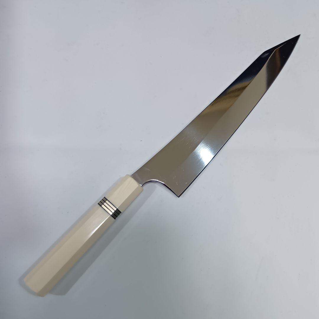ステン本焼V金10号切付牛刀包丁24cm右片刃 鏡面 人工象牙八角柄