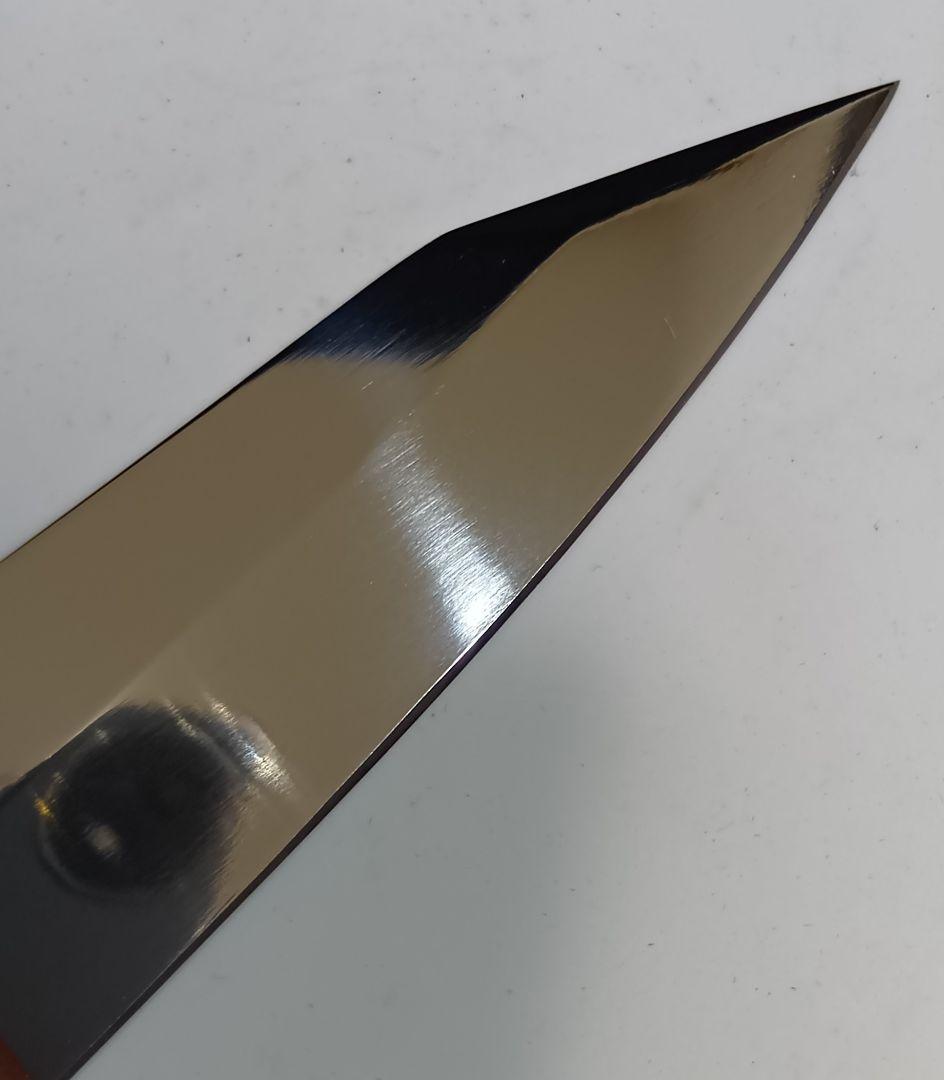 ステン本焼V金10号切付牛刀包丁24cm右片刃 鏡面 人工象牙八角柄