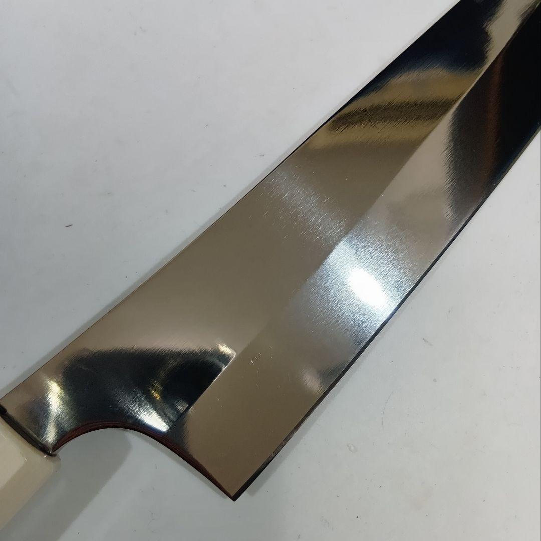 ステン本焼V金10号切付牛刀包丁24cm右片刃 鏡面 人工象牙八角柄