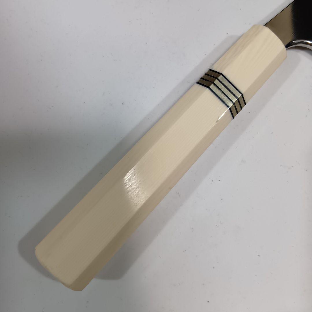 ステン本焼V金10号切付牛刀包丁24cm右片刃 鏡面 人工象牙八角柄