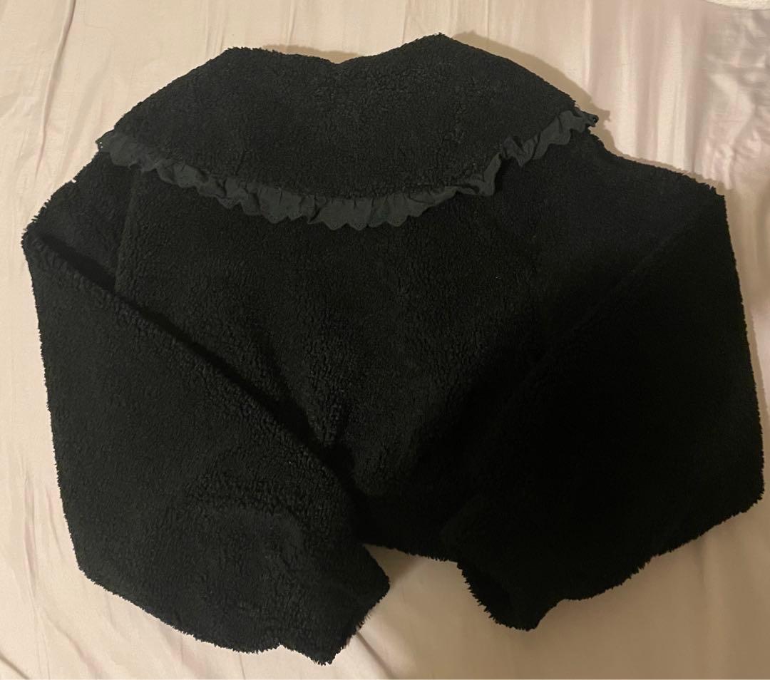 pium ピウム フリルカラーショートボアコート ブラック