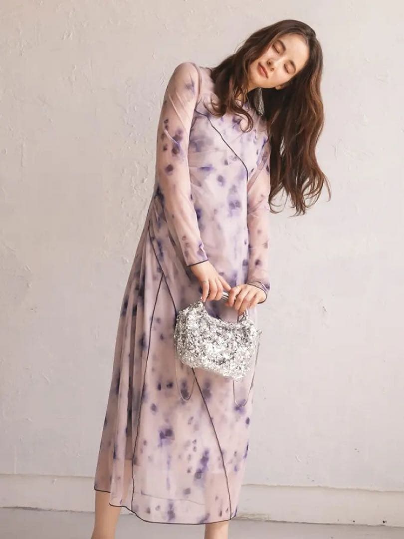 petirobe シアーニュアンスアシンメトリーワンピース　オケージョンドレス