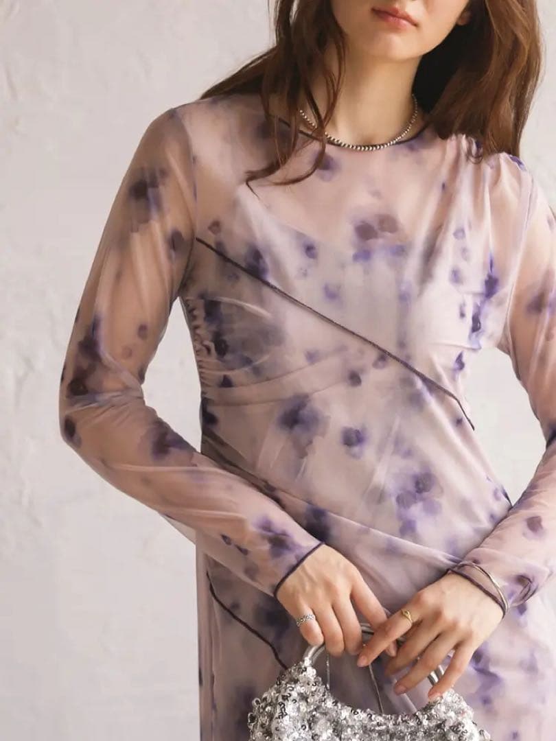 petirobe シアーニュアンスアシンメトリーワンピース　オケージョンドレス