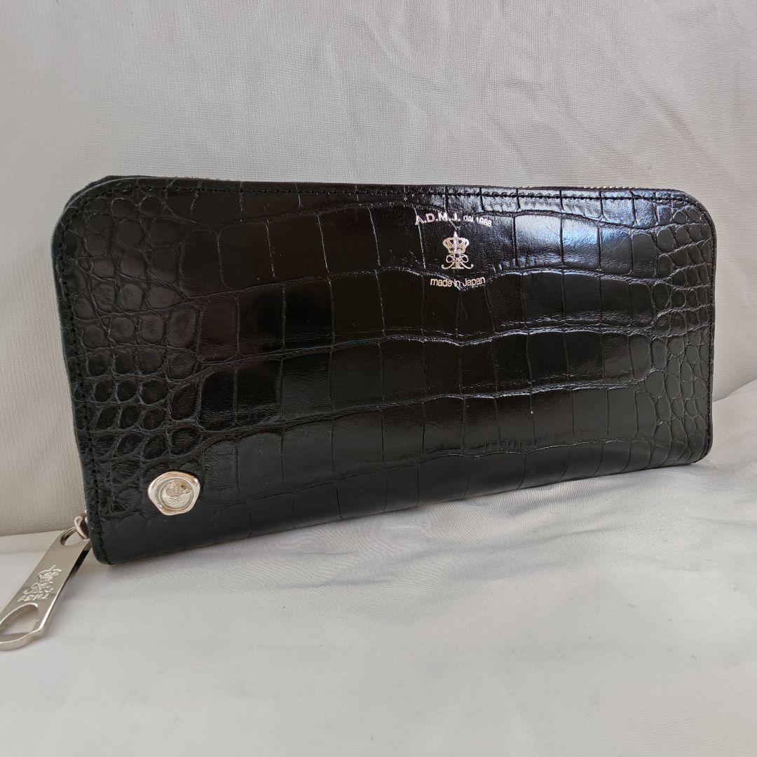 極美品　A.D.M.J. クロコ型押し THE Bee ラウンドジップ 長財布