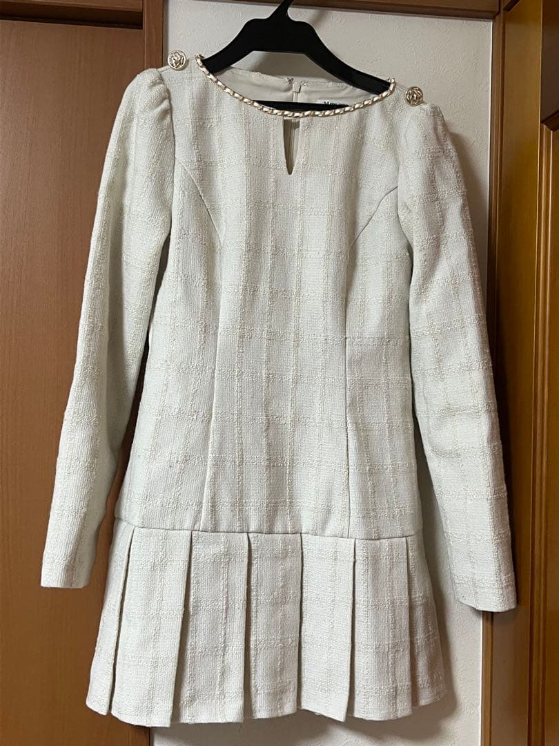 mmeeme ツイードチェックプリーツワンピース