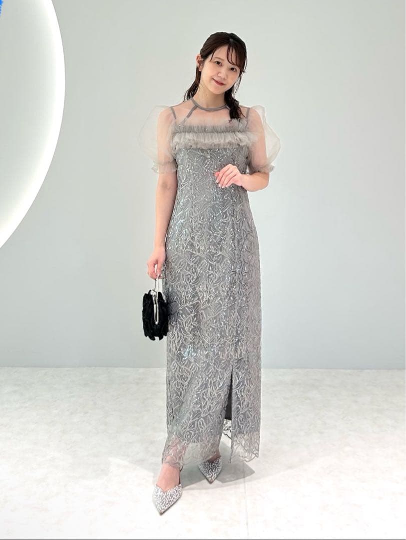 leja チュールフラワースパンコールIラインワンピースドレス