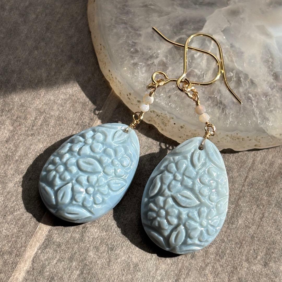 【専用です】14kgfブルーオパール✴︎フラワーガーデンカービングP260他