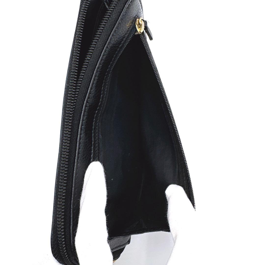 【美品】CHANEL シャネル ココマーク キャビアスキン ラウンドファスナー