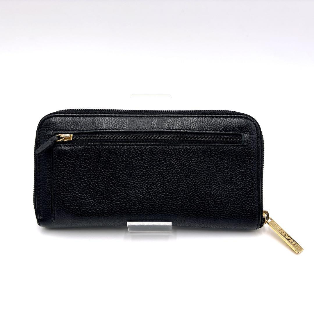 【美品】CHANEL シャネル ココマーク キャビアスキン ラウンドファスナー