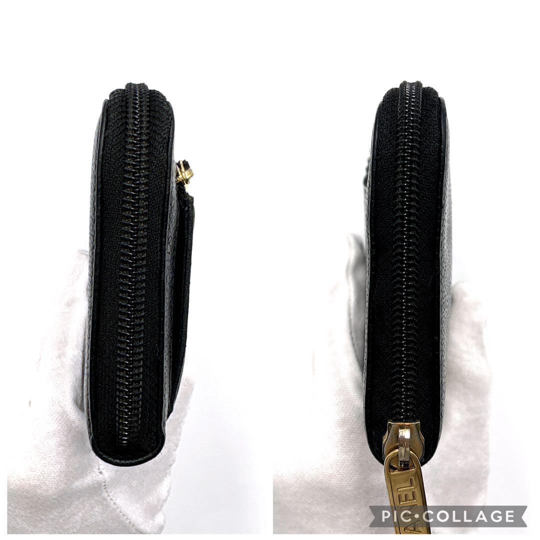 【美品】CHANEL シャネル ココマーク キャビアスキン ラウンドファスナー