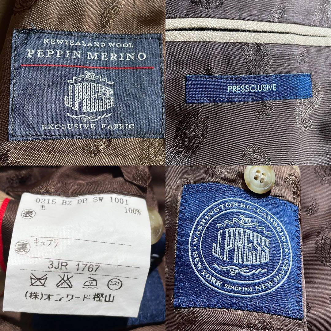 【美品】ジェイプレス ブレザー 金ボタン ペピンメリノ ペイズリー柄 キャメル