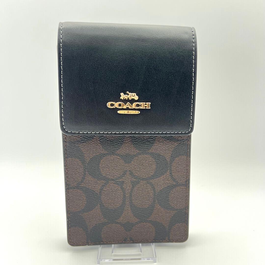【美品】COACH コーチ クロスボディ・シグネチャー キャンバス スマホ
