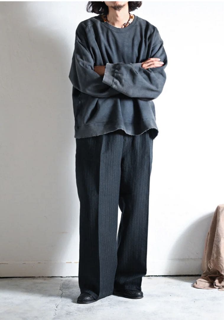 パンツ ANCELLM STRIPE WOOL WIDE SLACKS