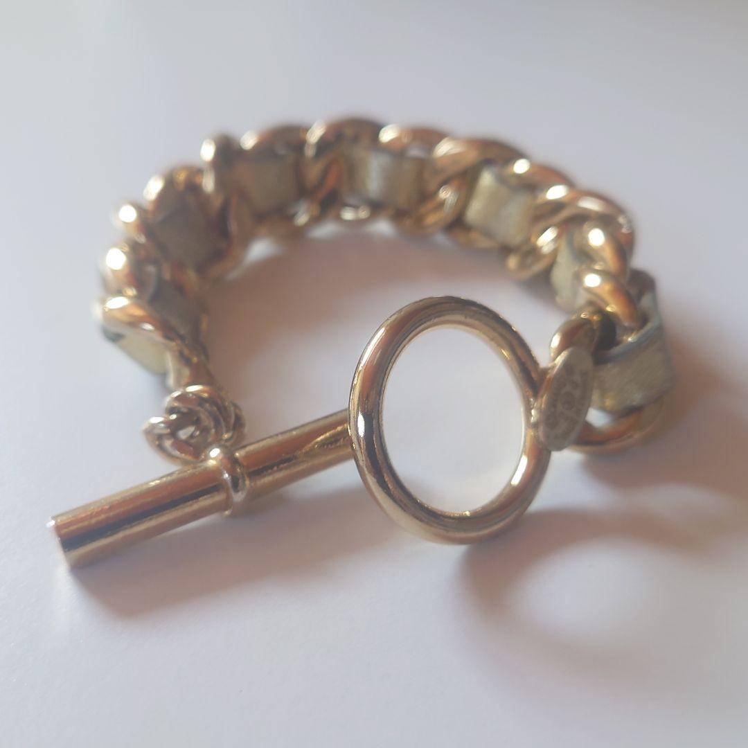 シャネル バングル チェーン Tバー 28 喜平 革 ゴールド 金具 リング