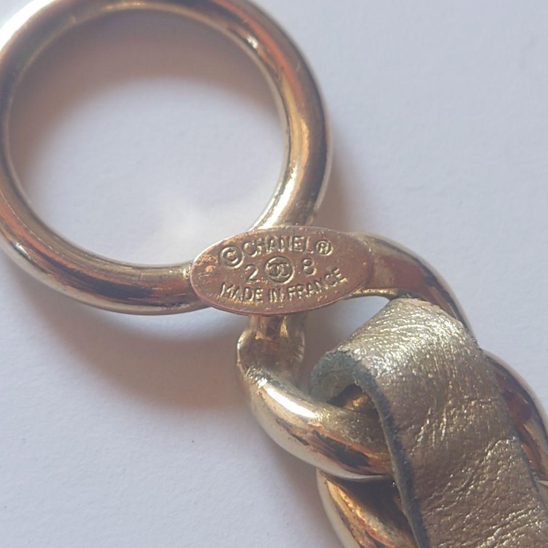 シャネル バングル チェーン Tバー 28 喜平 革 ゴールド 金具 リング