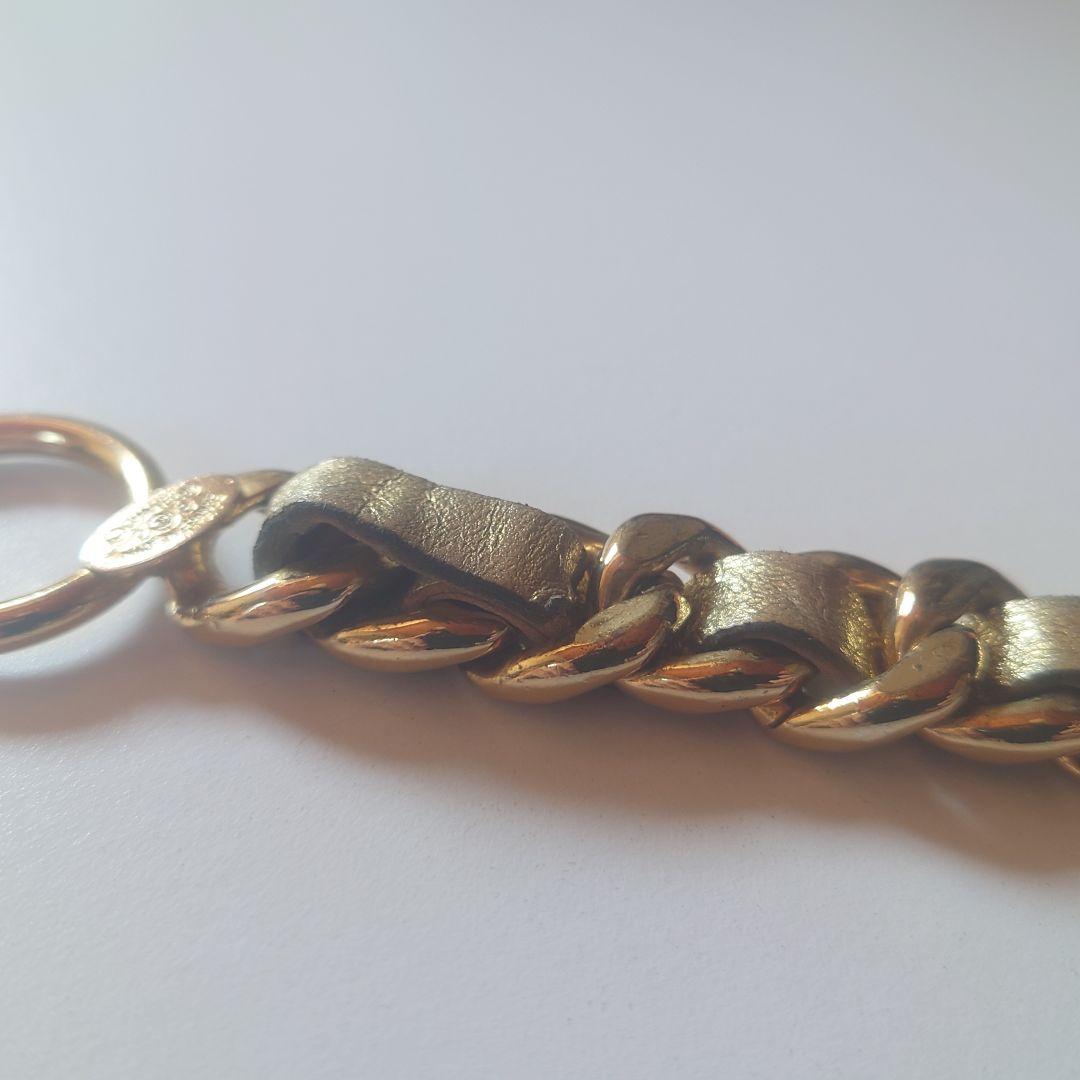 シャネル バングル チェーン Tバー 28 喜平 革 ゴールド 金具 リング