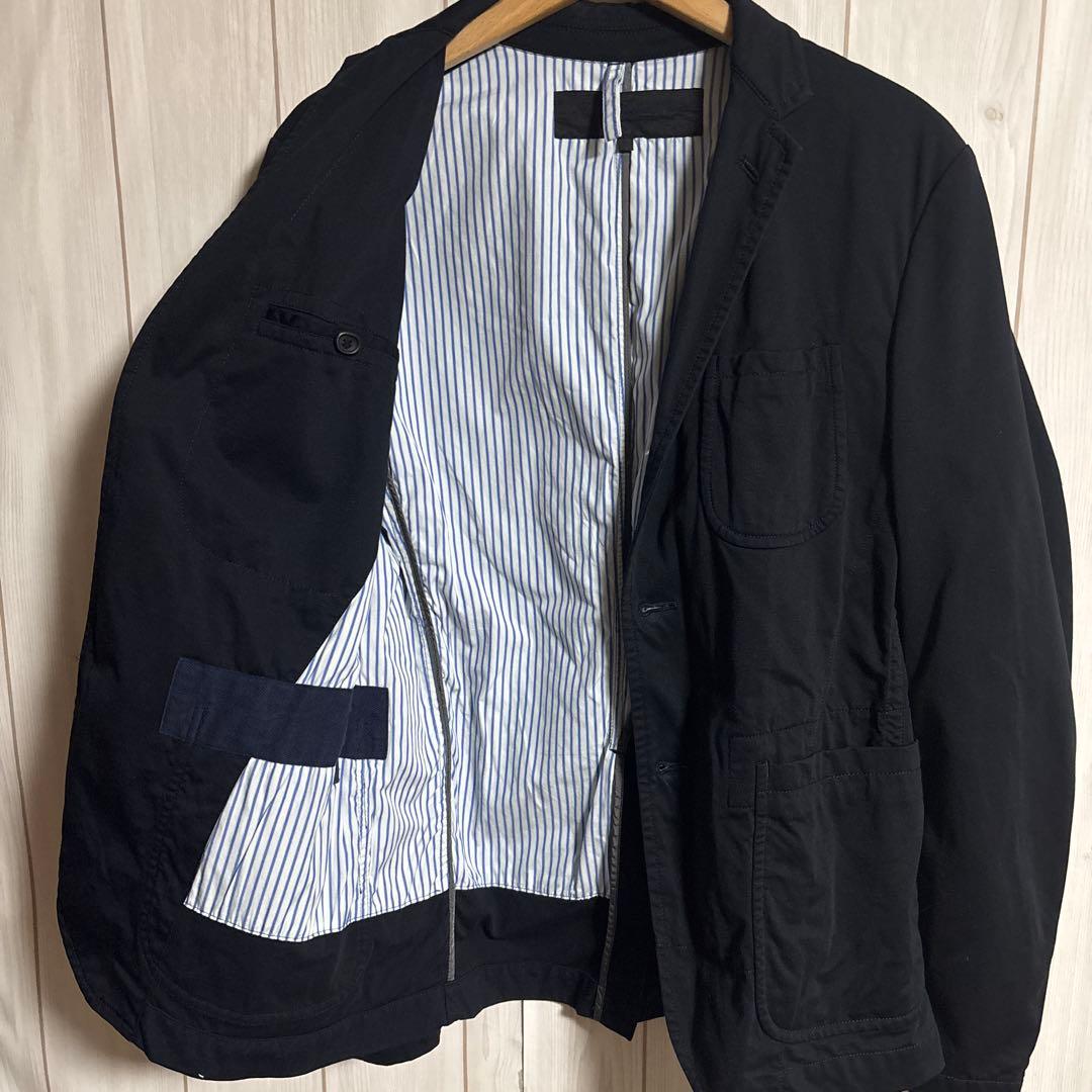 コムデギャルソンオム「青い魔女期」縮絨加工裏地ストライプ柄テーラードジャケット