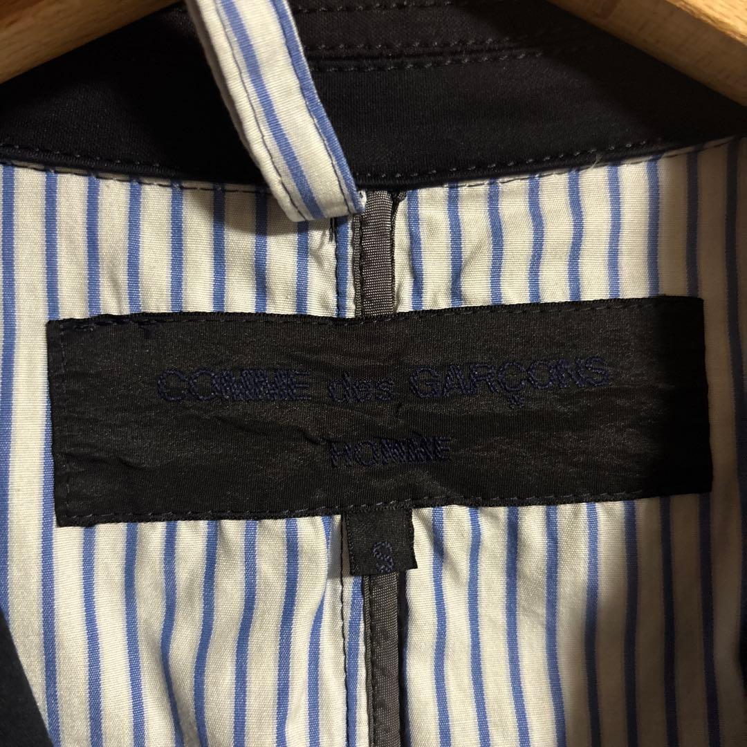 コムデギャルソンオム「青い魔女期」縮絨加工裏地ストライプ柄テーラードジャケット