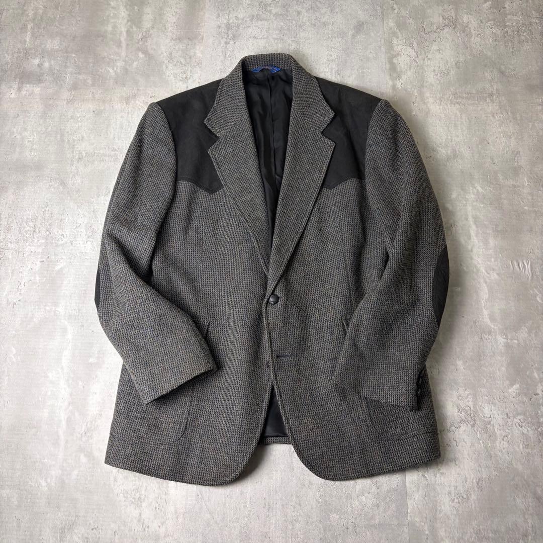 メキシコ製 PENDLETON レザーパッチ ツイードジャケット 44 グレー