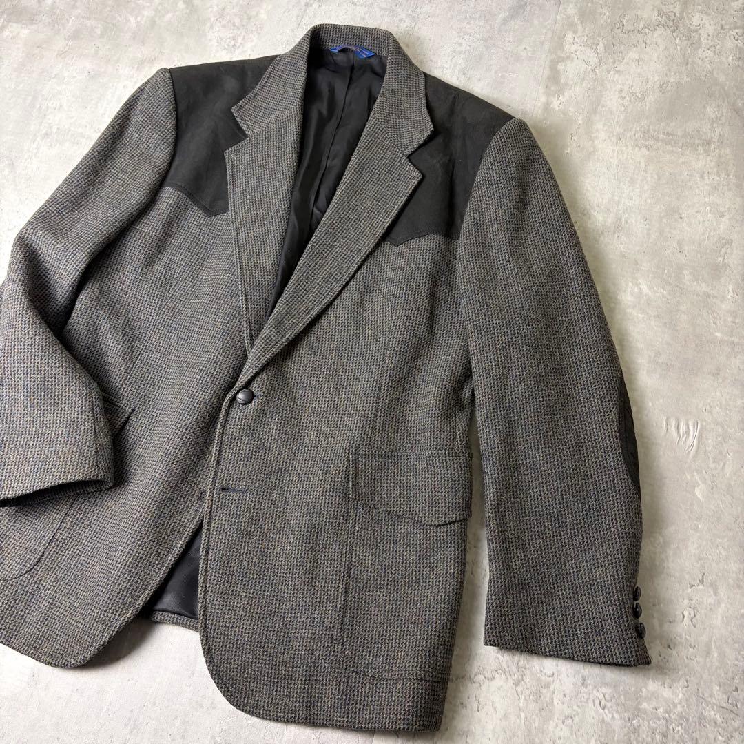 メキシコ製 PENDLETON レザーパッチ ツイードジャケット 44 グレー
