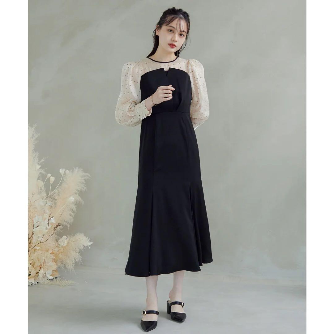 niana(ニアナ)マーメイドドットスリーブロングワンピース パーティードレス