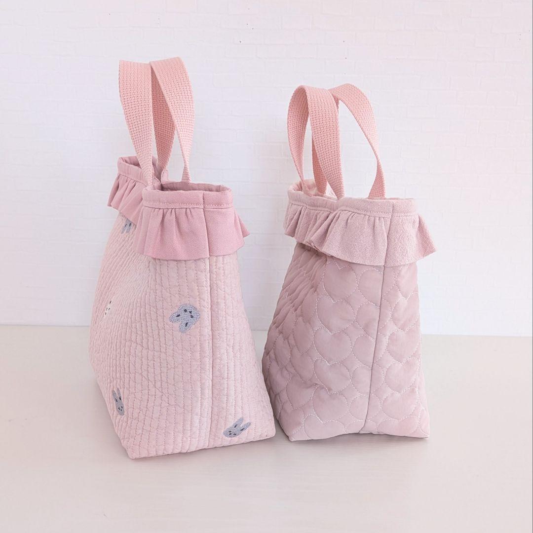 図書袋ショルダー　うさぎ刺繍ヌビ　通園バック　お弁当トートバッグ　お弁当袋