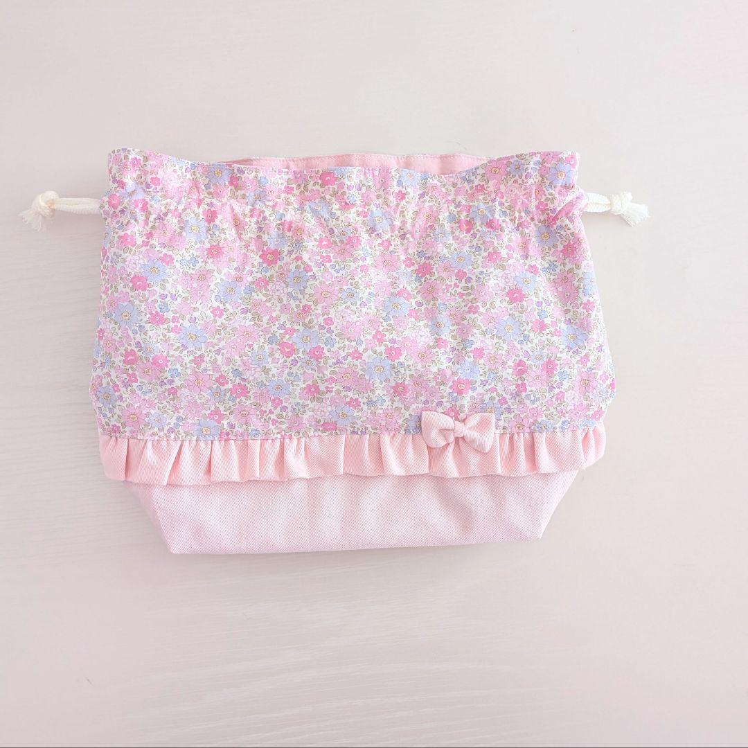 図書袋ショルダー　うさぎ刺繍ヌビ　通園バック　お弁当トートバッグ　お弁当袋