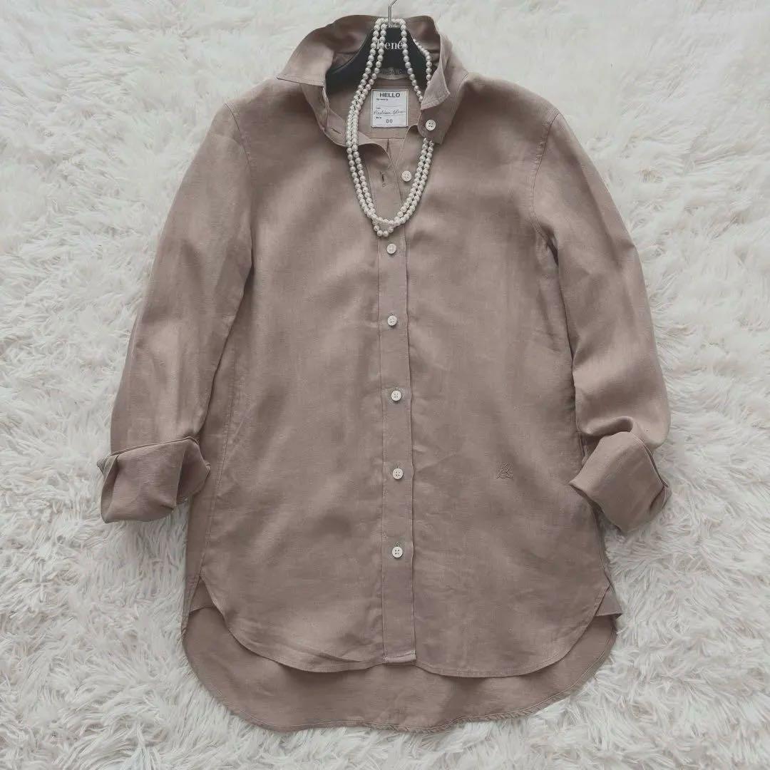 MADISONBLUE サンドベージュ 名品 マダムシャツ リネン100% 刺繍