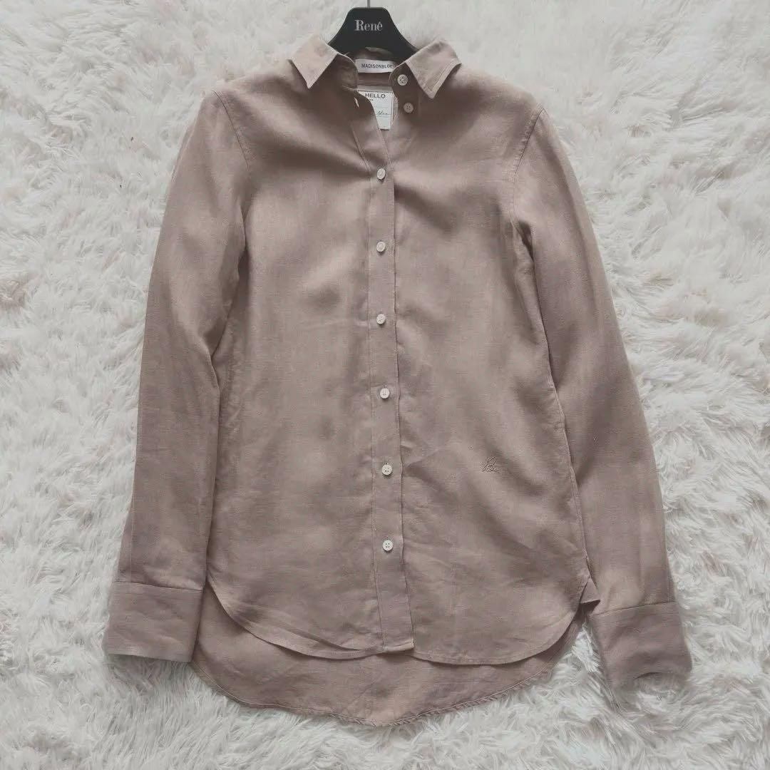MADISONBLUE サンドベージュ 名品 マダムシャツ リネン100% 刺繍