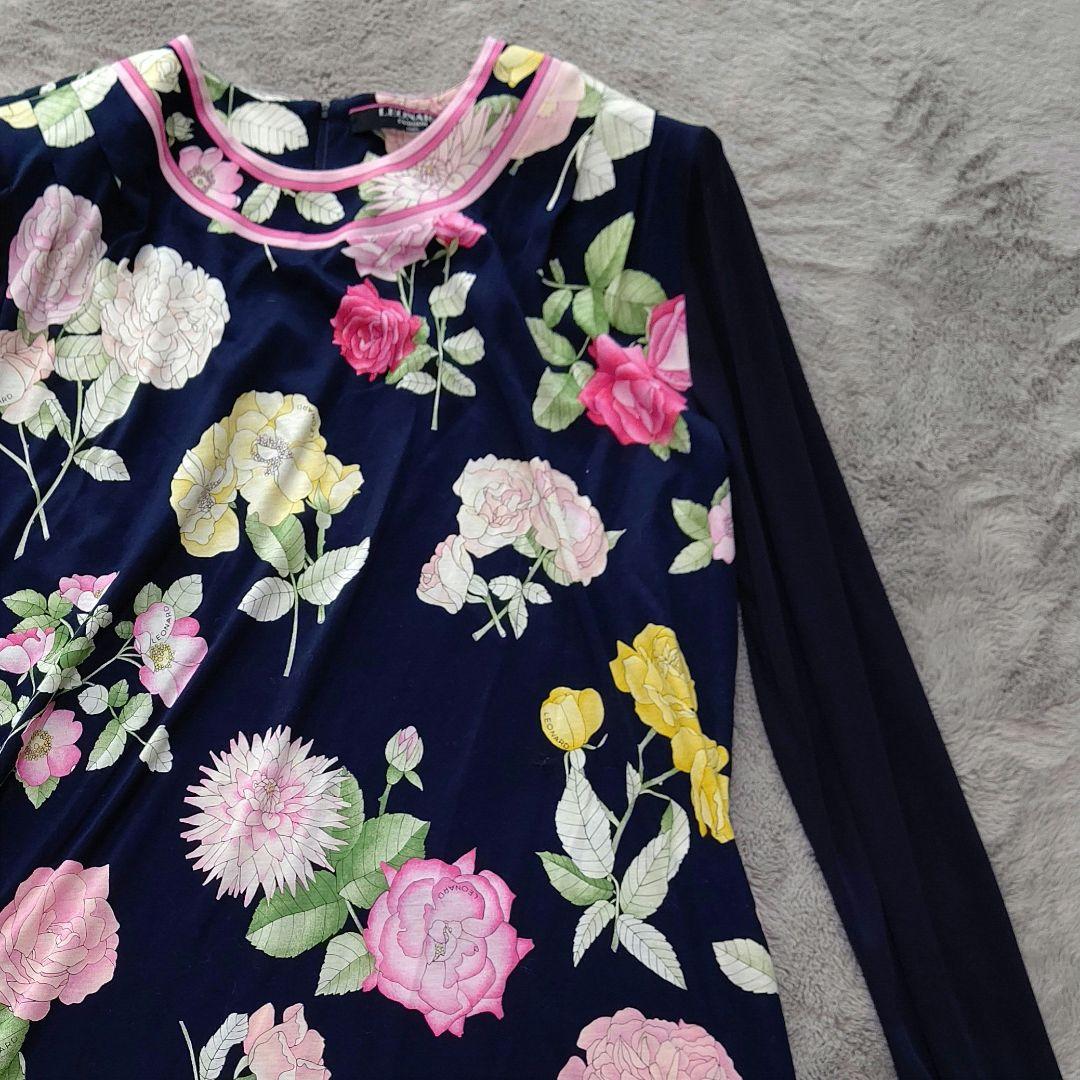 REONARD フラワープリント 長袖チュニック ネイビー