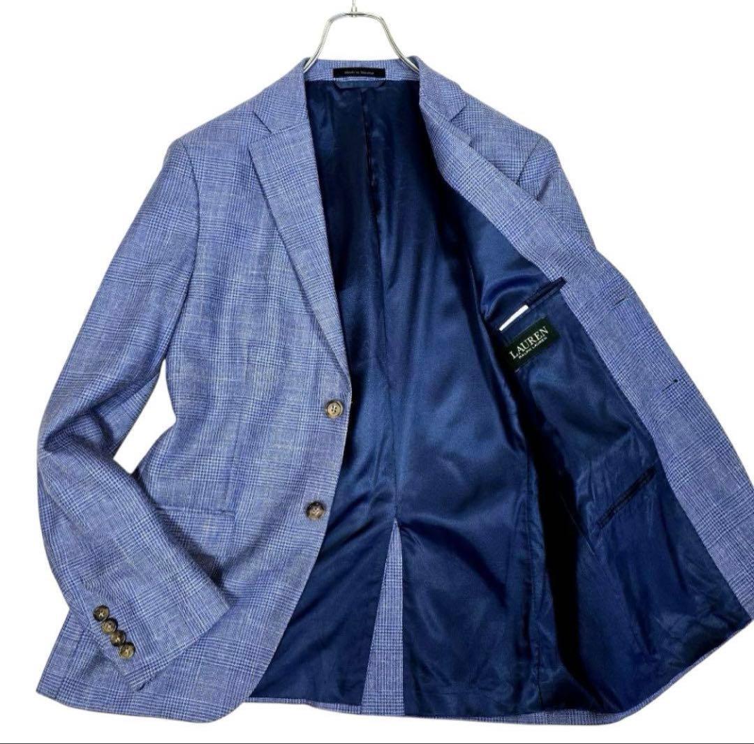 Ralph Lauren/シルクx リネン／グレンチェック/テーラードジャケット