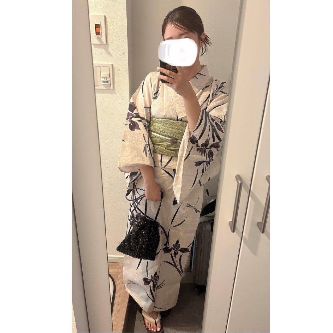 紫の花柄 浴衣 7点セット