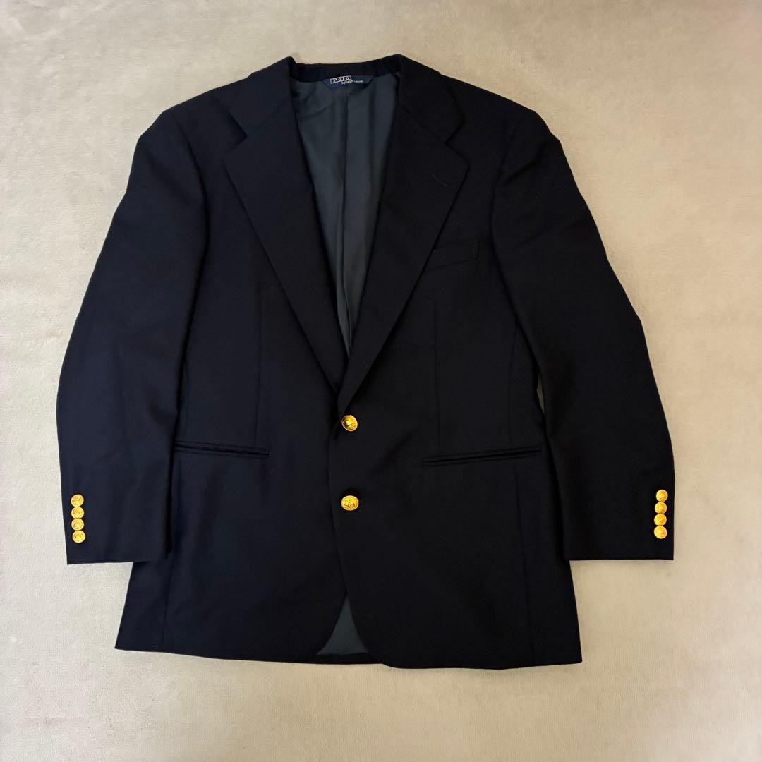 極美品　ポロバイラルフローレン　紺ブレ　金ボタン　ウール100% M