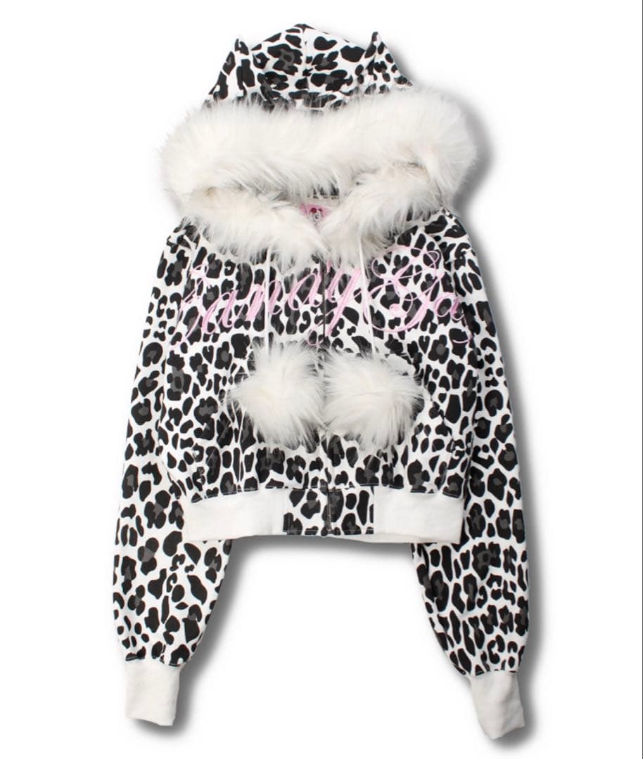 GALFY ぎゃるマシぱぁかぁ ヒョウ柄ファー付きパーカー Sサイズ