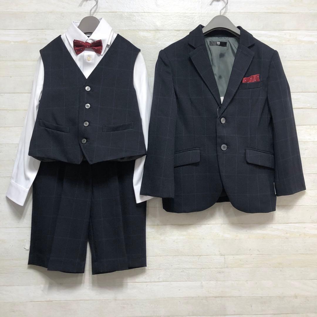 新品☆男の子130紺フォーマルスーツ5点♪蝶ネクタイ入学式卒園式◯G202