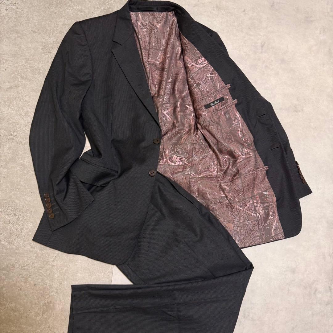 【美品】ポールスミス セットアップスーツ ストライプ グレー フローラル