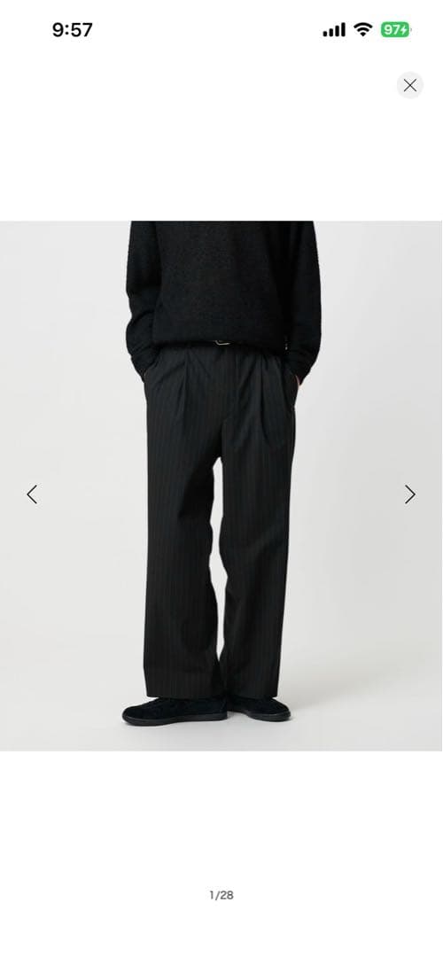 beauty & youth ピンストライプ　2プリーツ　スラックス　ブラック
