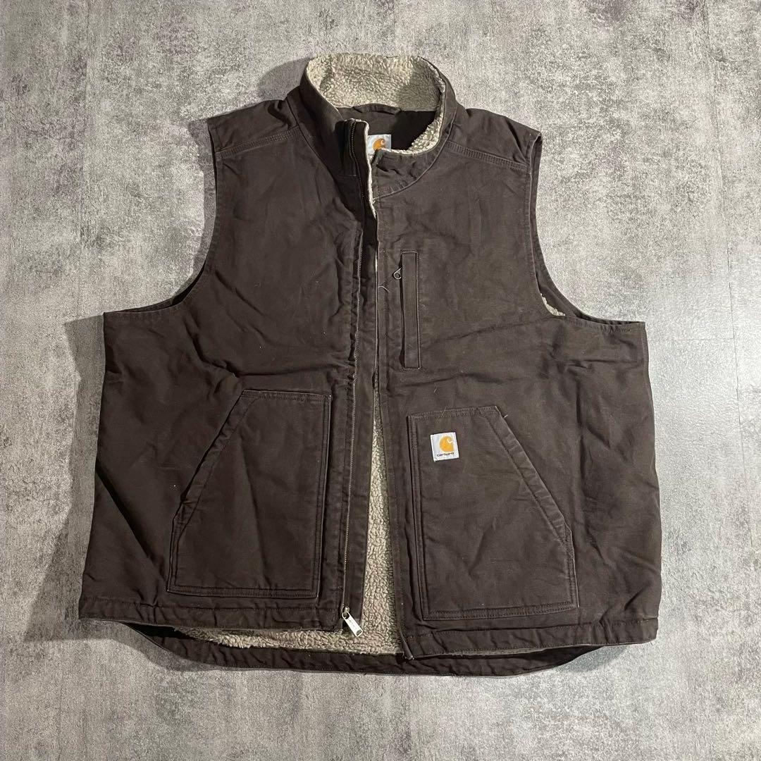【Ksガレージ】カーハート古着ダックベスト 裏ボア ブラウン00'sフェード