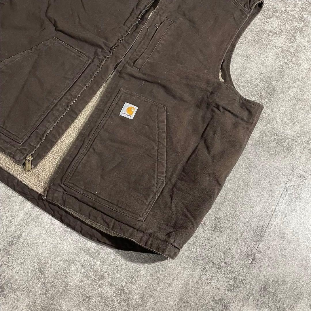【Ksガレージ】カーハート古着ダックベスト 裏ボア ブラウン00'sフェード
