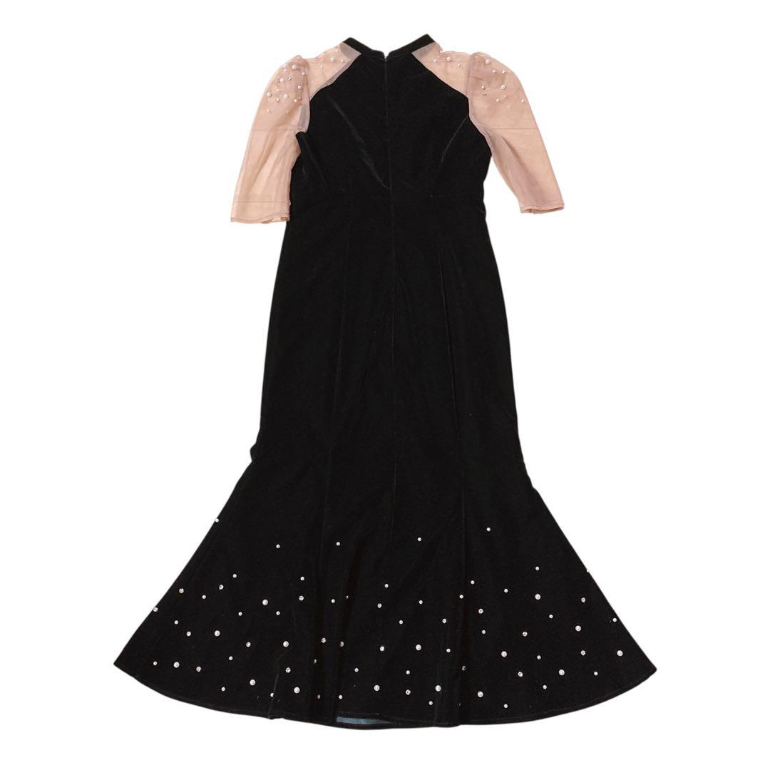 【LEJA】シアースリーブパールビジューベロアマーメイドドレス ワンピース S