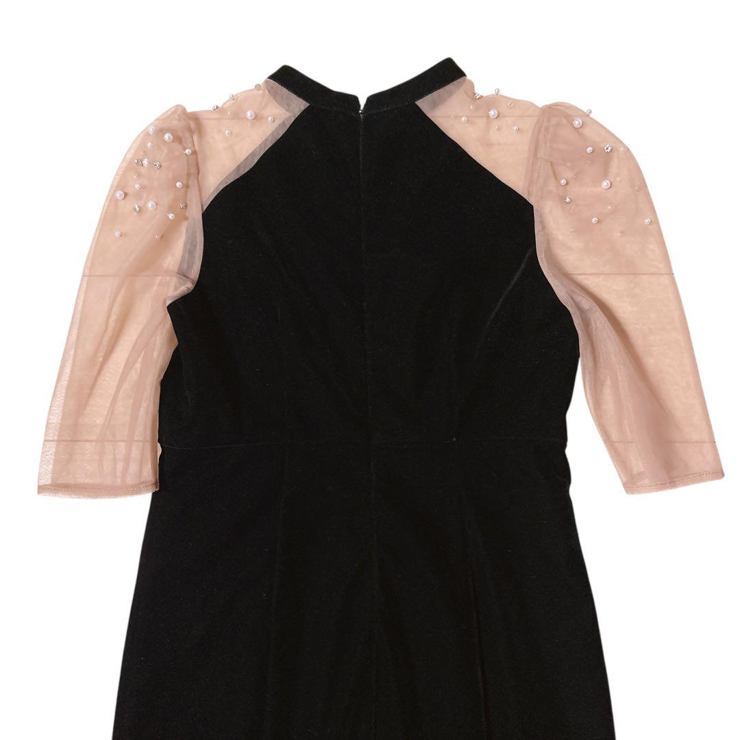 【LEJA】シアースリーブパールビジューベロアマーメイドドレス ワンピース S