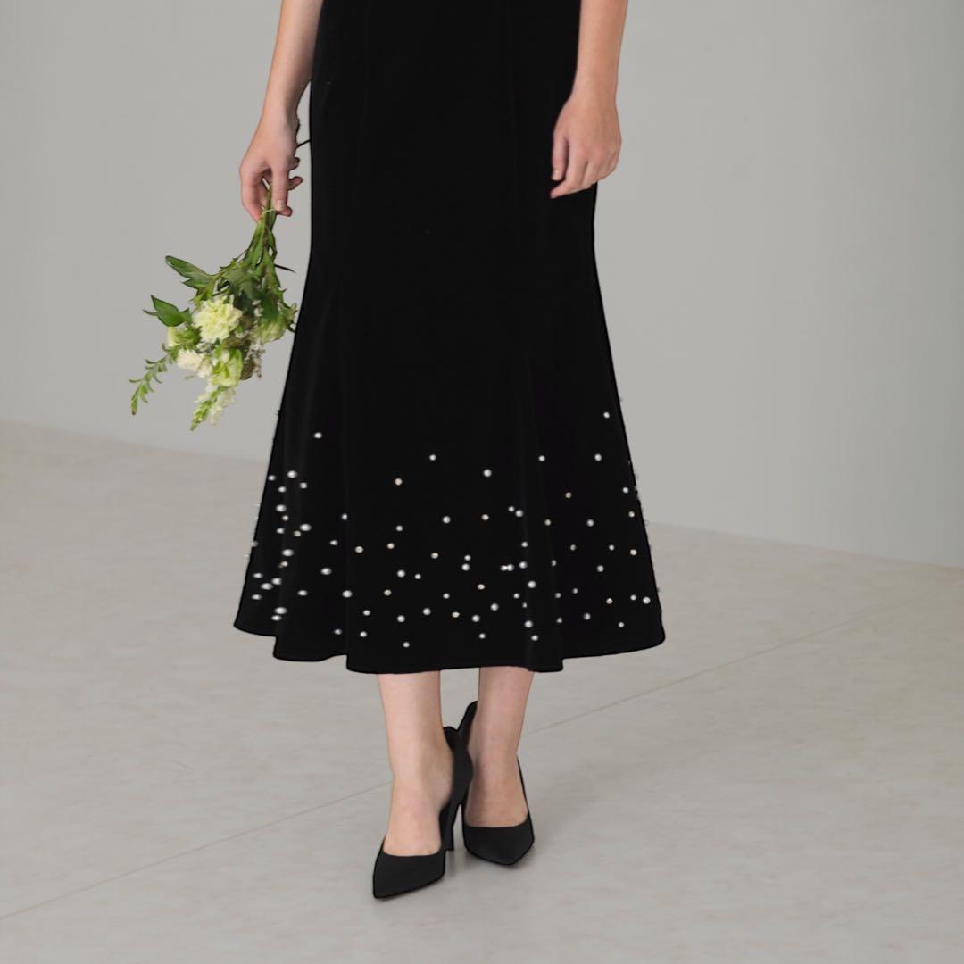 【LEJA】シアースリーブパールビジューベロアマーメイドドレス ワンピース S