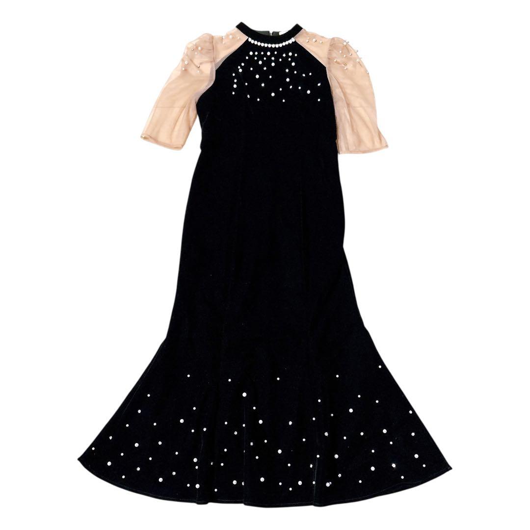 【LEJA】シアースリーブパールビジューベロアマーメイドドレス ワンピース S