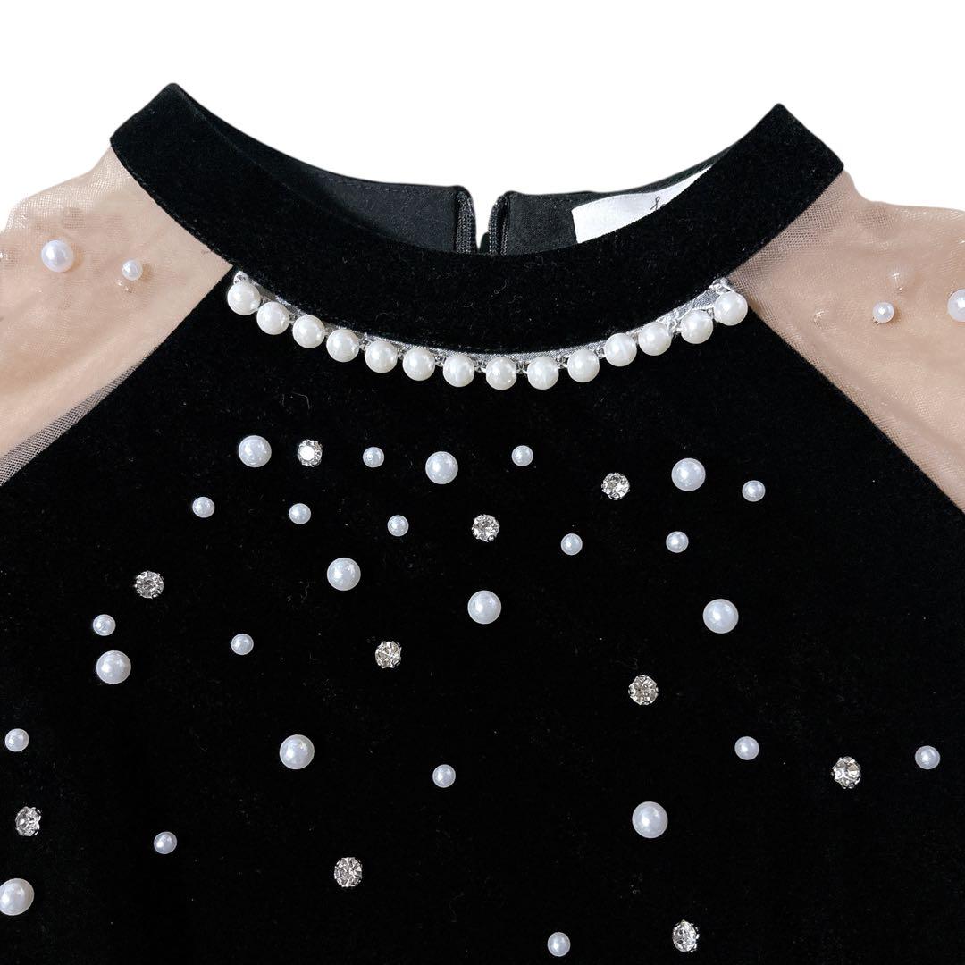 【LEJA】シアースリーブパールビジューベロアマーメイドドレス ワンピース S