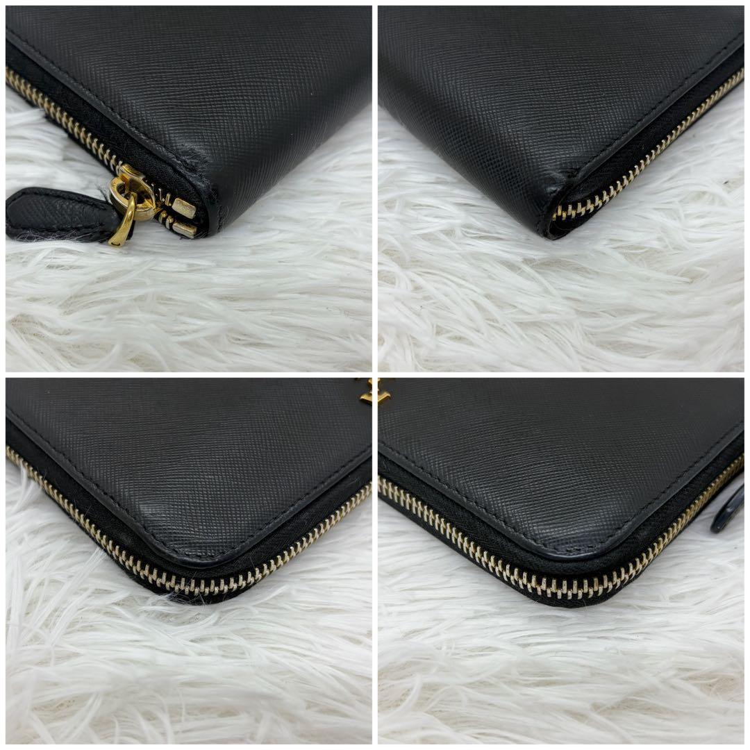 美品✨プラダ 長財布 ラウンドファスナー サフィアーノ レザー 金具 黒