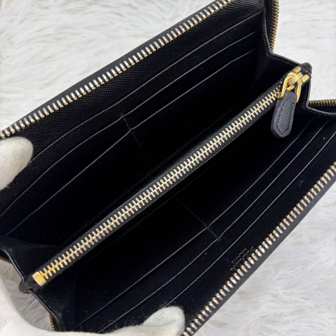 美品✨プラダ 長財布 ラウンドファスナー サフィアーノ レザー 金具 黒