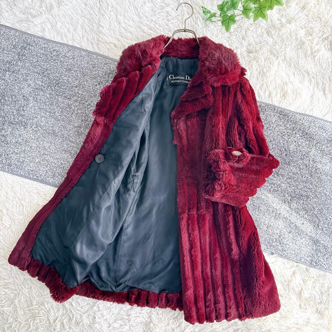 希少　オールド　ディオール　毛皮　コート　ミドル丈　ファー　シェアード　ボルドー
