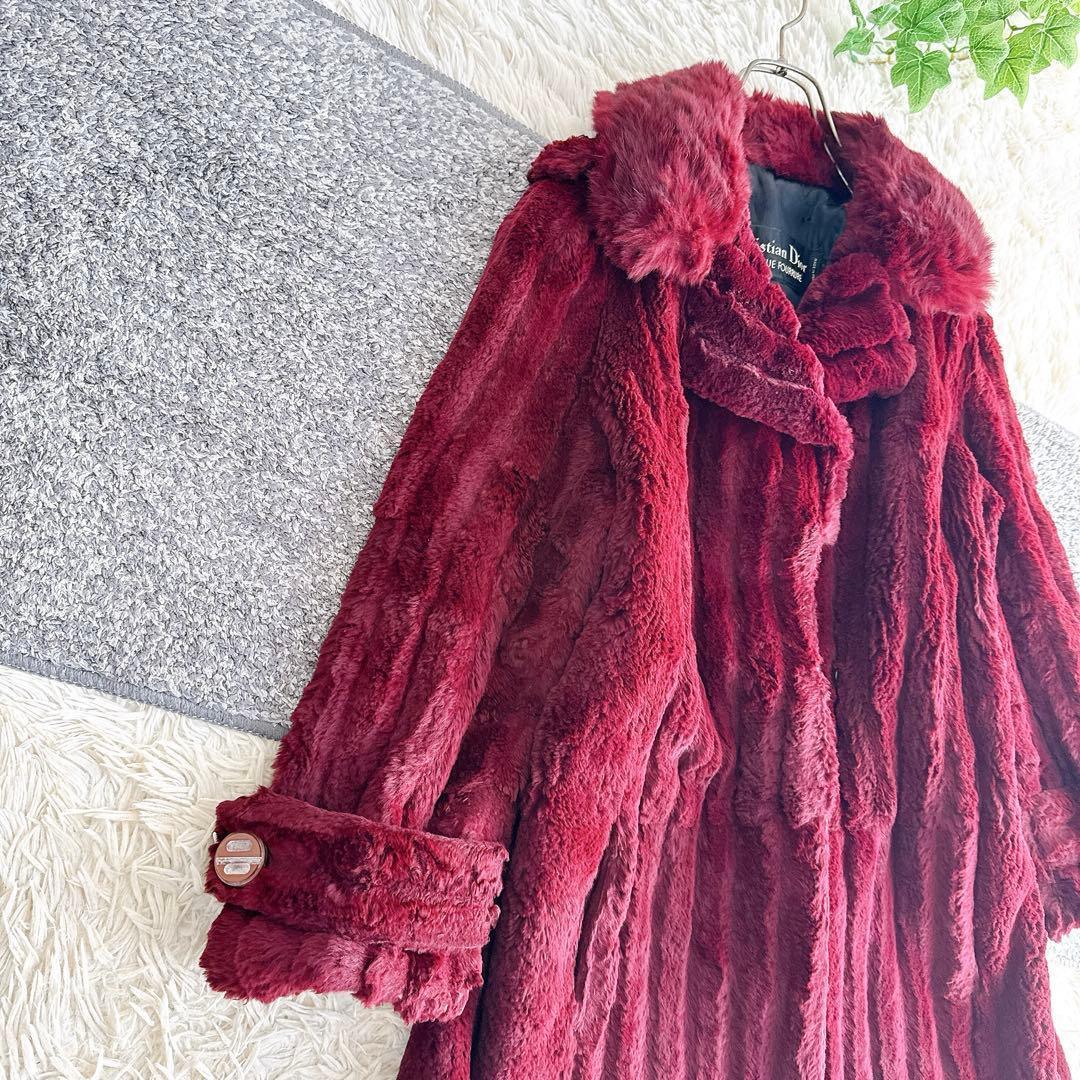 希少　オールド　ディオール　毛皮　コート　ミドル丈　ファー　シェアード　ボルドー