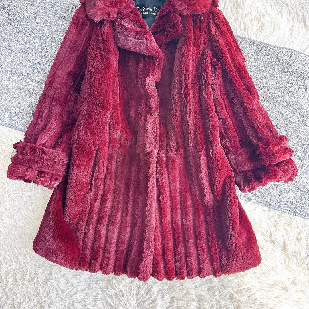 希少　オールド　ディオール　毛皮　コート　ミドル丈　ファー　シェアード　ボルドー